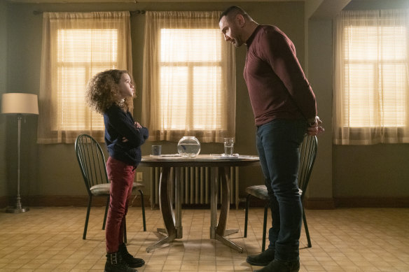 Chloe Coleman (Sophie) and Dave Bautista (J..J.) in My Spy.