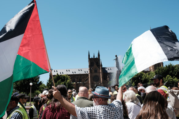 Protest in support of Palestine in Hyde Park, Sydney.