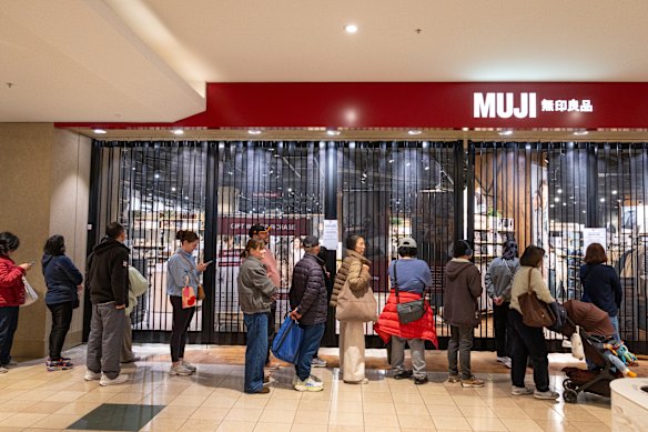 The queue outside Muji Chadstone on Thursday for the store’s reopening.