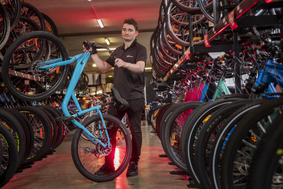 Ben McCarthy, team leader at 99Bikes in South Melbourne, says bike sales have been ‘wild’ through COVID
