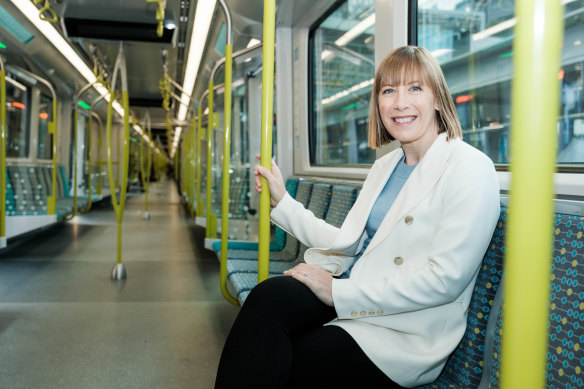 NSW Transport Minister Jo Haylen on-board a new metro service on Sunday.