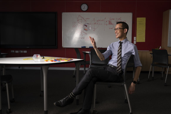 Eddie Woo in a maths classroom at Cherrybrook Technology High School.