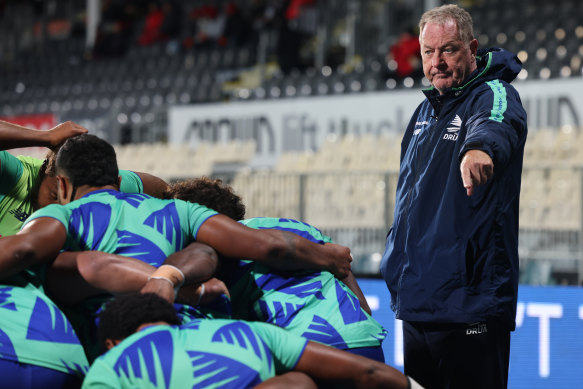 Fijian Drua head coach Mick Byrne preparing his players