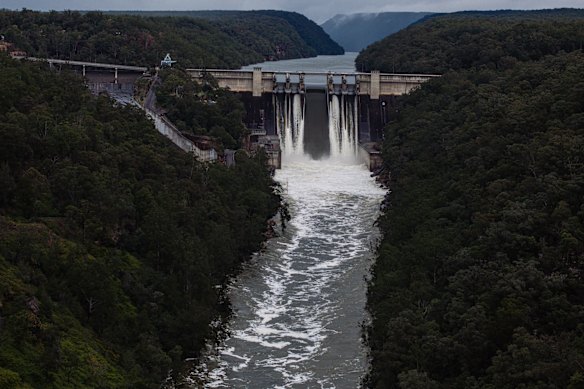 Warragamba Dam spills water into the Nepean River after heavy rain in June.
