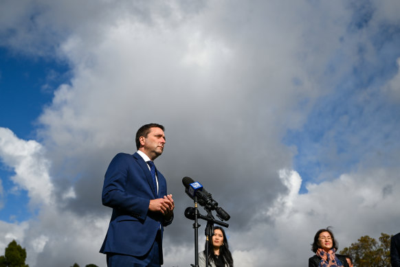 Matthew Guy at Box Hill City Oval in April with Nicole Werner (left), his candidate for the state seat of Box Hill, and Gladys Liu, who lost the overlapping federal seat of Chisholm at the May 21 election.