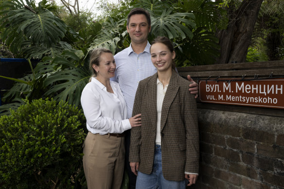 Kseniia, with her parents Igor and Alyona, wants to study civil engineering with the hopes of rebuilding the city her family fled. 