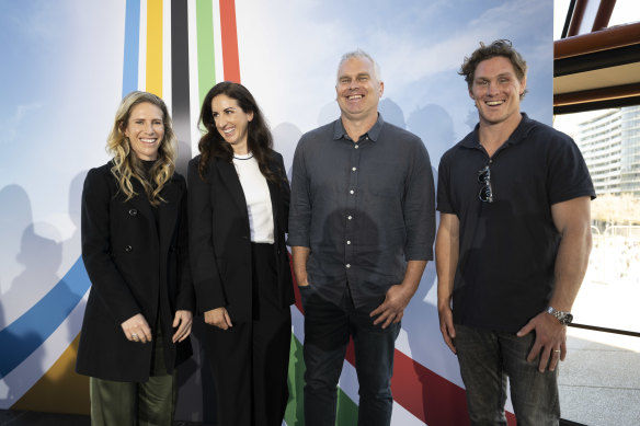 (L-R) Elise Kellond-Knight, Alicia Lucas, Shane Heal and Michael Hooper at Stan’s Olympic launch at the Sydney Opera House.