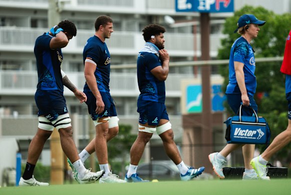 Rob Valetini and other Wallabies forwards sweating it out in Kobe, to the west of Osaka.