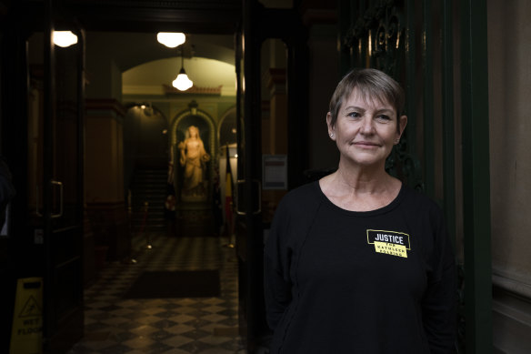 Kathleen Folbigg’s childhood friend Tracy Chapman outside the inquiry in February.