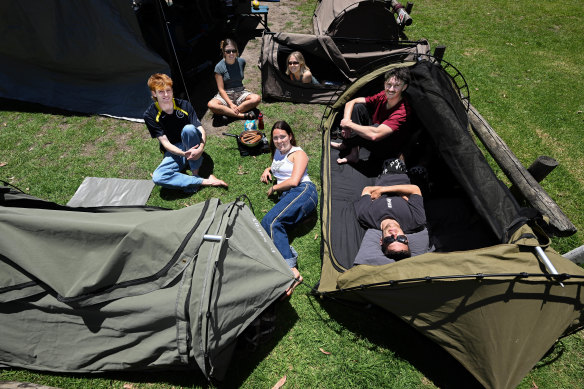 Zac Short and friends camping on the foreshore at Lorne before Christmas. 