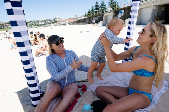 Barbara Lowsby with her daughter, Brigitte, and grandson, Bowie. Barbara’s mother died from skin cancer and she has stressed the importance of sun safety to her daughter.