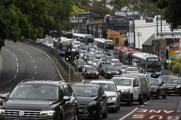 Victoria Road has been turned into a car park during the morning peak.