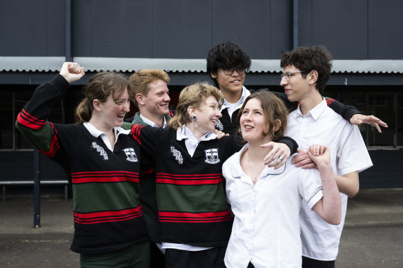 South Sydney HSC students (from left) Ruby Fletcher, Drew Kelso, Spyder Shkolnik, Tergel Baasanjav, Bessie Kleiman, and Elliot Ross.