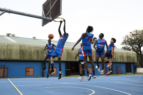 Savannah Pride basketball players get air during training