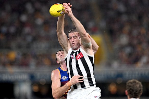 Ruckman Darcy Cameron is an asset to Collingwood’s defence with his desire to push back and take intercept marks.