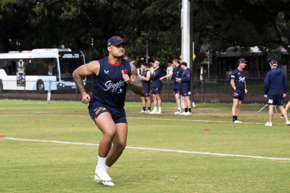 Look who is back: Spencer Leniu at training on Tuesday