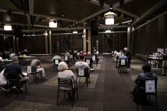 The mass vaccination clinic at Sydney’s Bankstown Sports Club this afternoon.