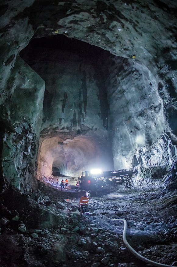 Excavating access tunnels deep underground at the Oyu Tolgoi copper mine.
