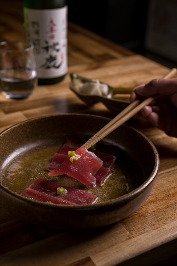 Tuna crudo at Tamura Sake Bar.