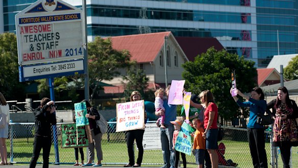 Parents protested the Newman government's decision to close the Fortitude Valley State School in 2013.