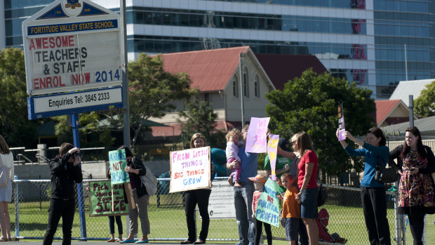 Parents protested the Newman government's decision to close the Fortitude Valley State School in 2013.