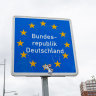 A sign marks entrance to Germany at the German-Polish border in Frankfurt an der Oder.