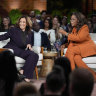 Democratic presidential nominee Vice President Kamala Harris speaks with Oprah Winfrey at Oprah’s Unite for America Live Streaming event.