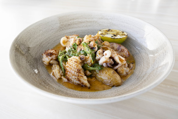 Sauteed Hawkesbury calamari with ’nduja and potato.