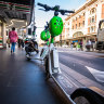 E-scooters parked on a CBD footpath.