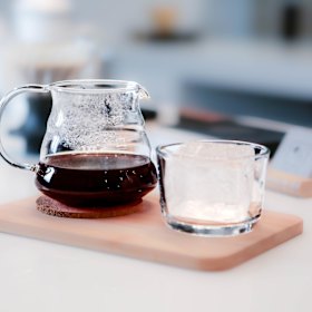 Iced coffee brewed using the pour-over method.