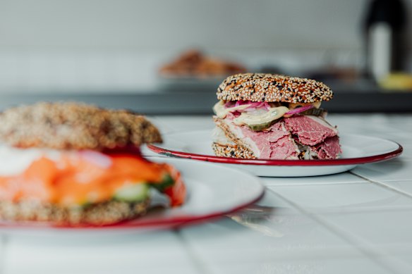 Lox and pastrami bagels at Small Talk, Dulwich Hill. 