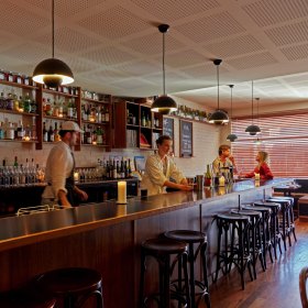 Bar Superette’s spotted-gum timber bar.