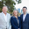Andrew and Nicola Forrest with Minderoo boss John Hartman on the banks of the Swan River in Perth last June.