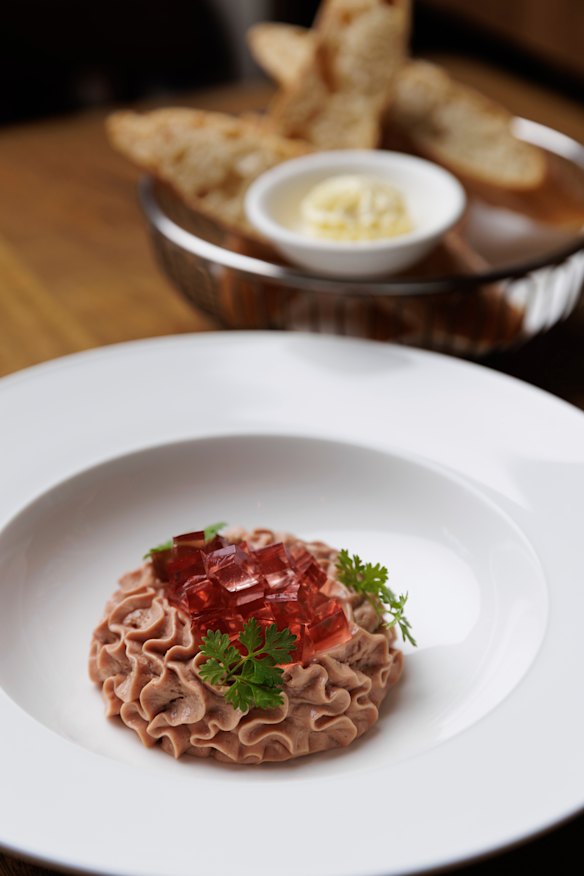 Chicken liver parfait with rose jelly.