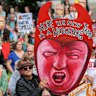 Anti-Trump protesters gather in Aberdeen on Saturday.