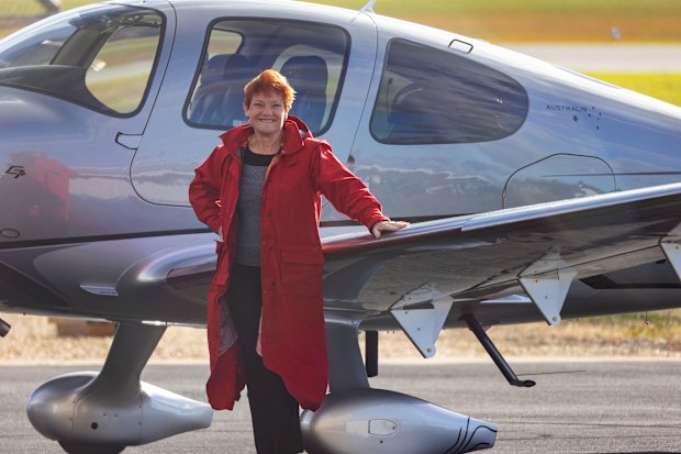 Hanson with the plane given to her by Gina Rinehart.