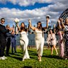 Celebrant Ange Teulon who runs Simple Ceremonies during the ceremony of Carolina and Isneida at Copes Point, in Kirri...