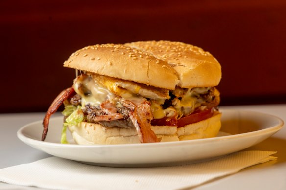 Hamburger with the lot at Embassy Cafe.