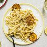 Creme fraiche and lemon pasta with optional charred lemon.