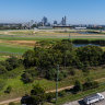 Rosehill Gardens Racecourse, with Parramatta in the background, has been earmarked to be transformed into a “mini-city”.