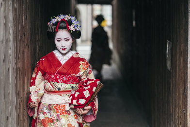 Geisha on the streets of Gion in Kyoto.