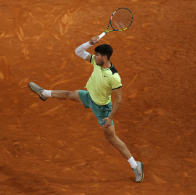 Carlos Alcaraz in action at the Madrid Open in early May.