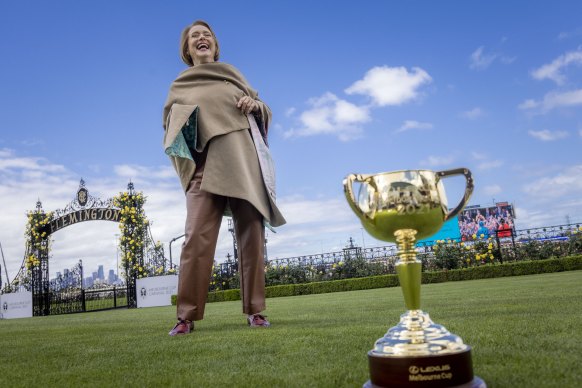 Leading trainer Gai Waterhouse at Flemington with the 2021 Melbourne Cup.