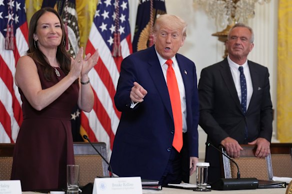 Agriculture Secretary Brooke Rollins (left), pictured with President Donald Trump and Health Secretary Robert F. Kennedy Jr in May, hailed the breakthrough.