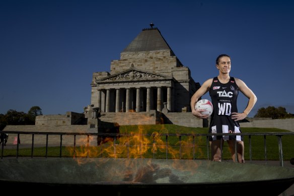 Collingwood netballer Ash Brazill at the Shrine of Remembrance. 