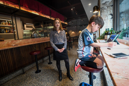 Pasta bar operator, Julia Picone, has had to transform the business into a ‘finish at home’ delivery service, and take her son Alfie to do his homeschooling in the bar area,