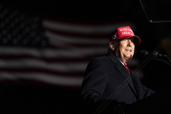 Former president Donald Trump speaks during a rally in Sioux City, Iowa on Thursday.