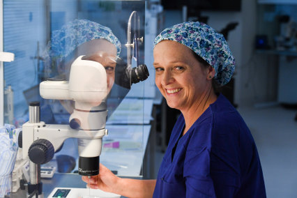 Embryologist Jenny Curley in the egg-freezing lab at City Fertility in Sydney.