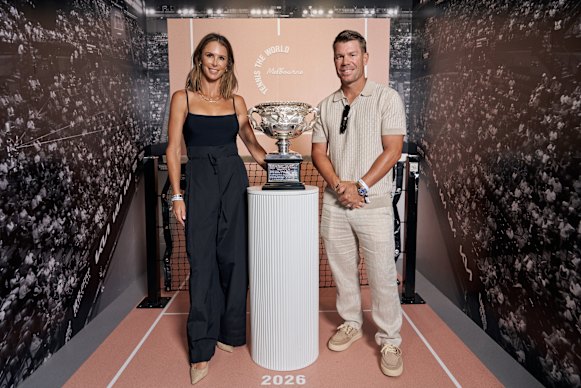 Candice Warner e David Warner no Aberto da Austrália. 