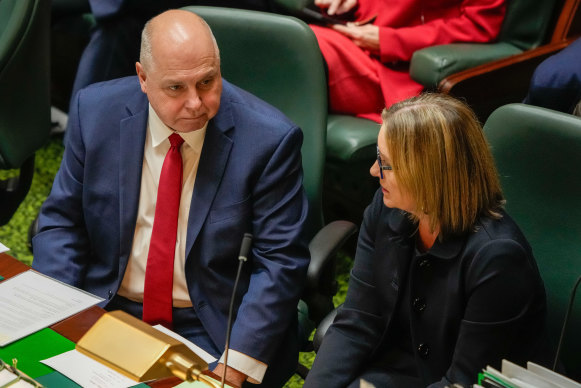 Treasurer Tim Pallas and Premier Jacinta Allan in May.